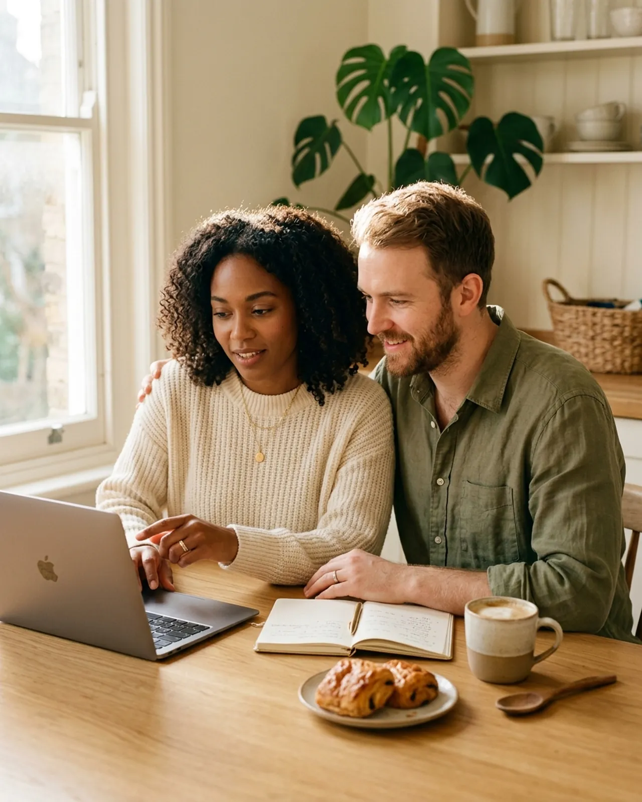 A relaxed family reviewing their finances together at home, confident about their loan options