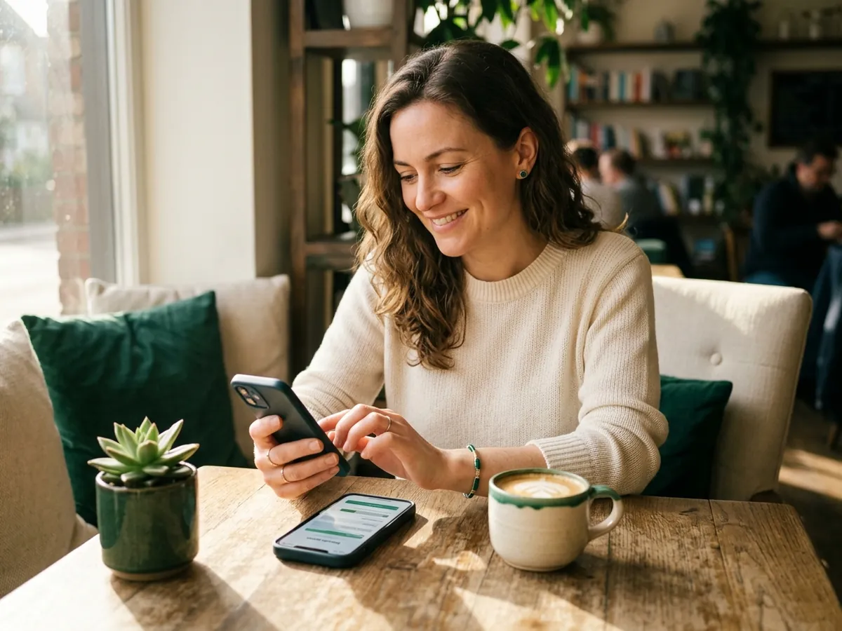 A person comfortably completing a Green Plains Loan application on a laptop at home